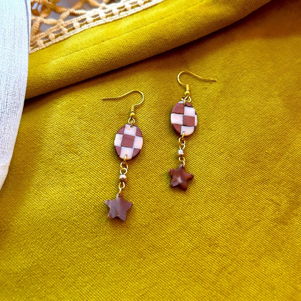 Checkerboard & Stars Skater Celestial Earrings
